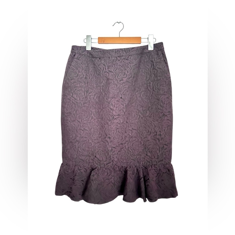 Marlowe made in Italy purple  Peplum Skirt Floral print  wool blend trumpet